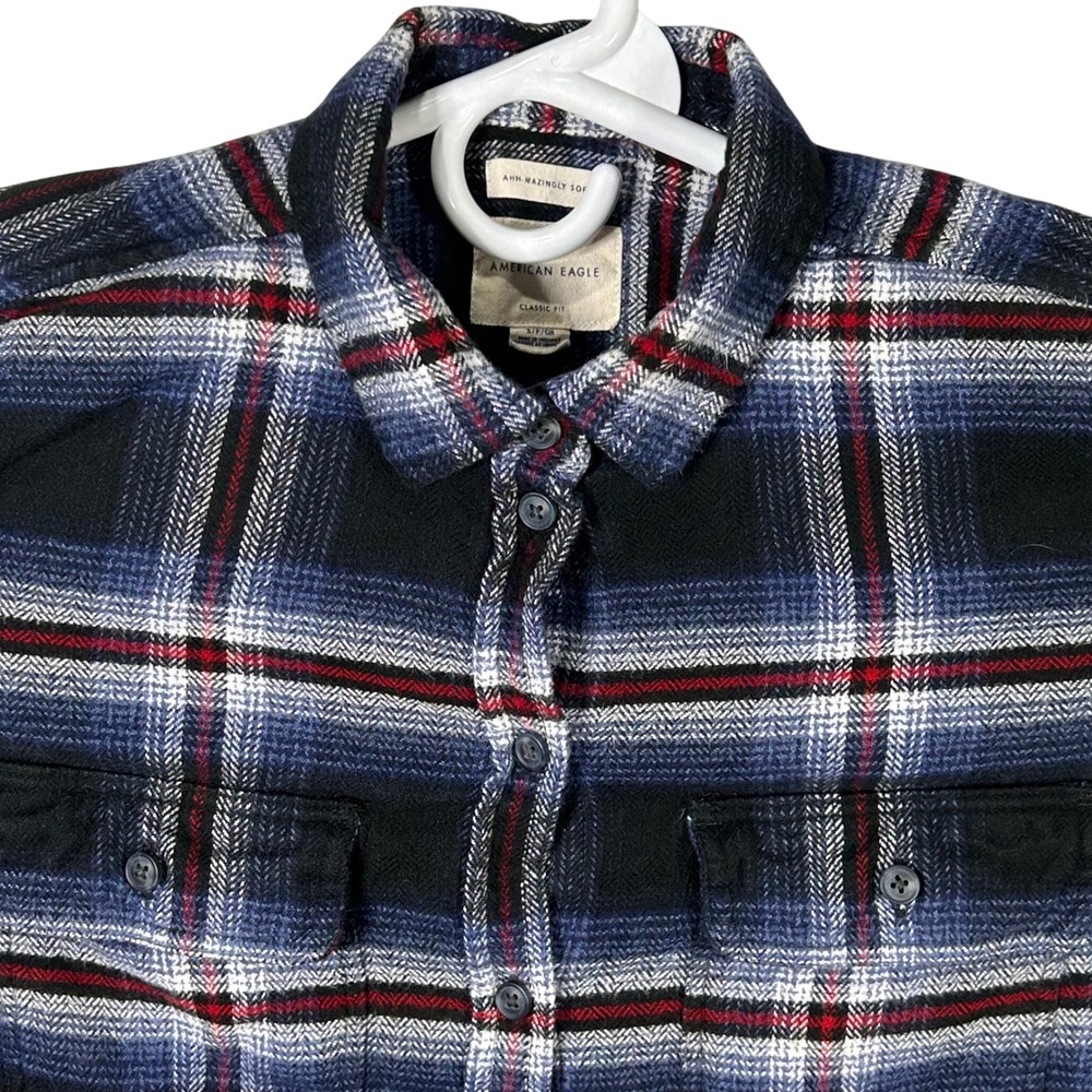 American Eagle Classic Fit Plaid Flannel Shirt Size Small Ahh Mazingly Soft Blue